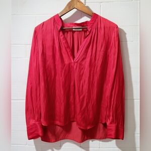 Zadig Voltaire Tink Satin Red Tunic Blouse Womens M Mao Collar Gathered Top